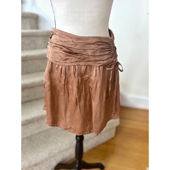 NWT Aerie Light Brown Satin Ruched Tie Mini Skirt Whimsygoth Y2K Coquette - Picture 1 of 7